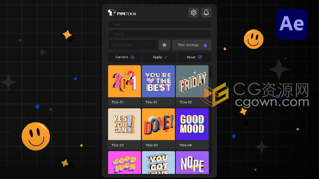AE脚本TypeToon 1.6.3共64种卡通复古3D风格文字标题动画+视频教程