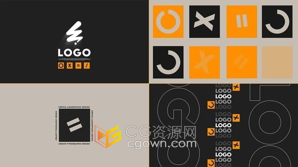 AE模板-简单灰黑橙黄色调错字标题图形文字片头Typo Logo