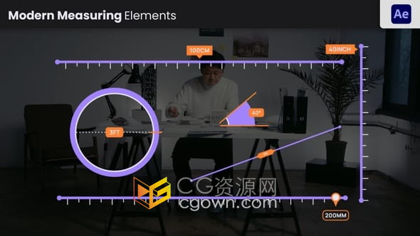 現(xiàn)代測量標(biāo)題獨特長度距離跨度計量信息圖表動畫元素-AE模板
