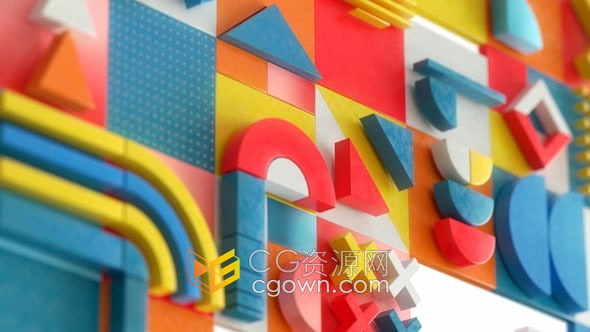 AE模板-彩色抽象几何图形标志3D积木块logo动画