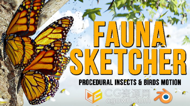 Blender插件Fauna Sketcher v1.1昆虫鸟类飞行群体动画模拟