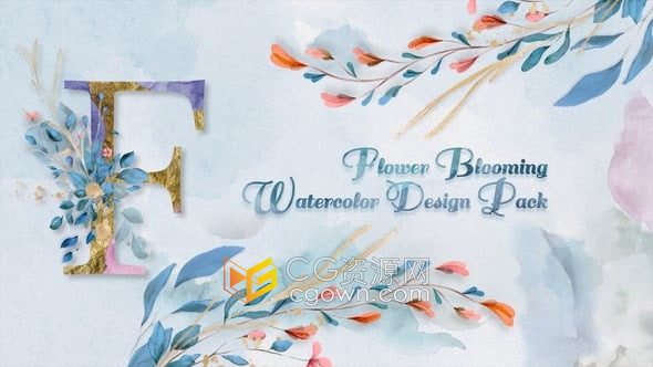 水彩背景飞溅元素花朵绽放动画浪漫结婚请柬公告活动邀请视频-AE模板