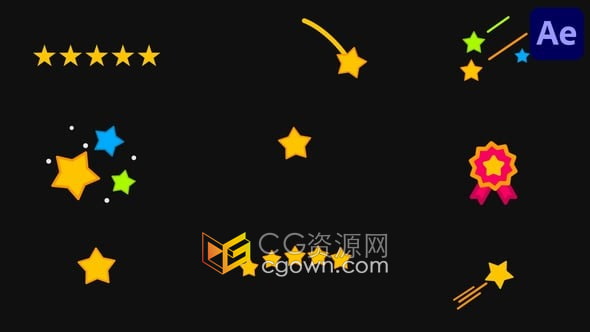 五星评分星形元素彩色动画展示服务质量客户满意度产品评论等-AE模板