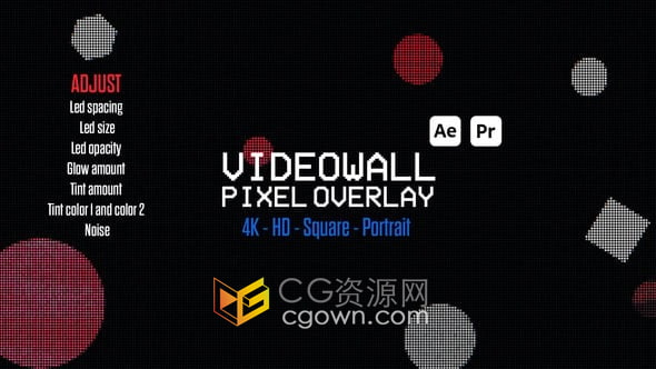 逼真的LED屏幕像素网格效果高科技大型LED视频墙叠加-AE&PR模板