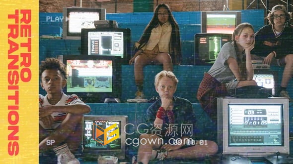 VHS和CRT转场老式故障效果复古氛围美学视频转场-AE模板