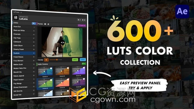 AE腳本 LutLens v1.0.0直觀預覽效果LUTs視頻調色600種預設
