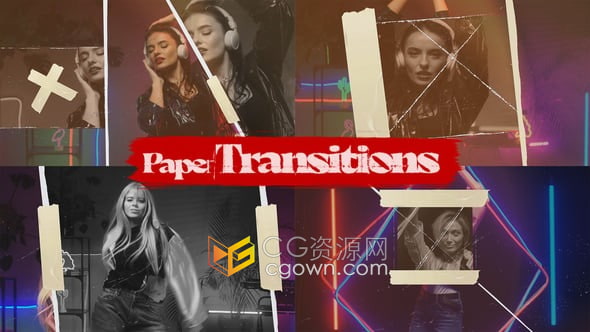 撕裂纸张纹理叠加视频转场过渡效果AE模板Paper Transitions