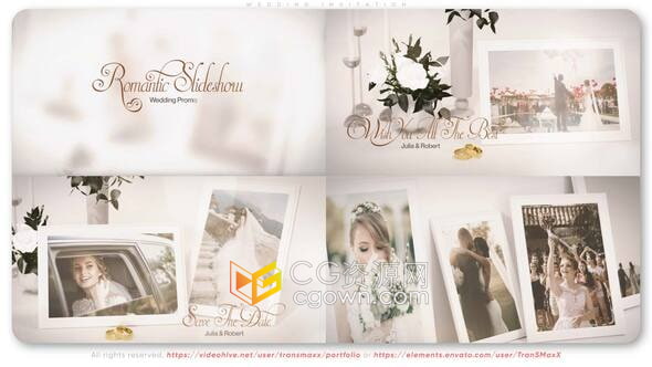 AE模板-3D風格溫柔照片相冊浪漫結婚邀請視頻