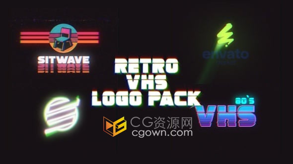 80年代复古怀旧故障特效视频片头AE模板Retro VHS Logo Pack