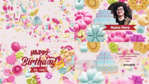 卡通气球元素生日活动介绍视频片头AE模板Birthday Logo Intro