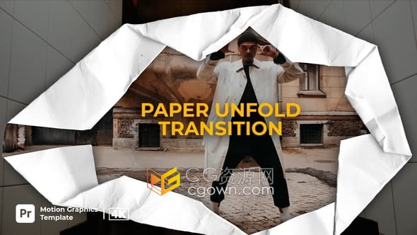 皱纹纸张展开动画视频转场过渡PR模板Paper Unfold Transition