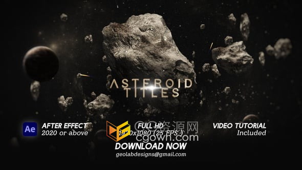 外太空小行星撞击场景宣传标题动画视频AE模板Asteroid Titles