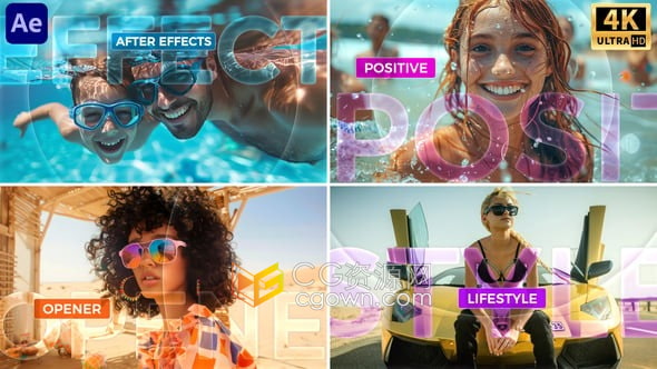 液态玻璃效果遮罩介绍宣传视频片头AE模板Positive Lifestyle