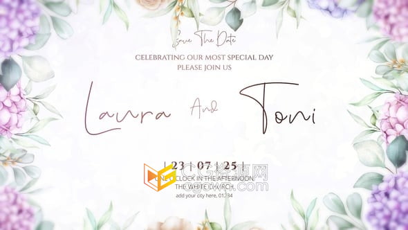 花朵元素幸?；槎Y介紹動(dòng)畫電子邀請函視頻-AE模板