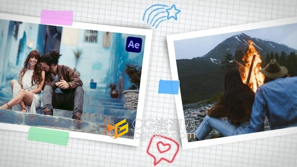 照片拼贴画剪贴簿动画转场过渡效果AE模板下载-CG资源网 照片拼贴画剪贴簿动画转场过渡效果AE模板下载