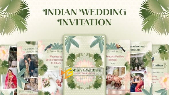 印度风格设计婚礼请柬邀请函动画短视频-AE模板
