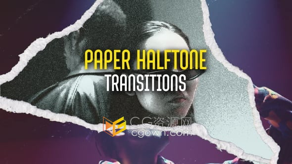 撕纸纸拼贴画半色调风格视频转场AE模板Paper Halftone Transitions