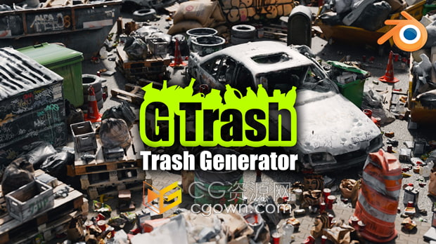Blender插件G Trash v1.3.0 3D场景自动添加垃圾元素模型