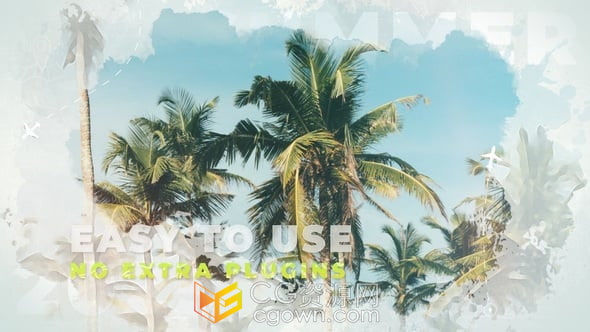 大氣水墨暈開水彩畫效果假期旅行視頻相冊制作-AE模板