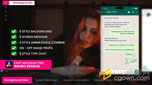 社交媒体聊天消息动画效果专业版达芬奇插件Davinci Resolve