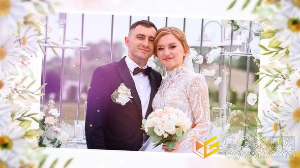 唯美浪漫婚禮相冊婚紗照片電子幻燈片視頻-AE模板