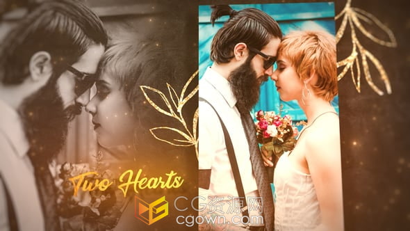 优雅奢华金色婚礼幻灯片华丽视频相册动画-AE模板