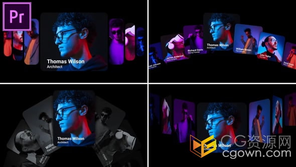 4種旋轉滑塊展示照片動畫幻燈片設計-PR模板