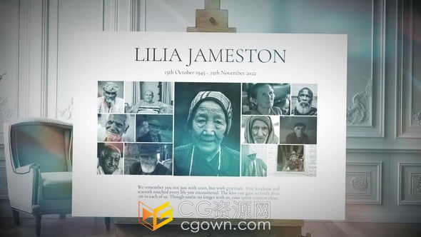 沉痛悼念深切緬懷逝者照片幻燈片相冊視頻-AE模板