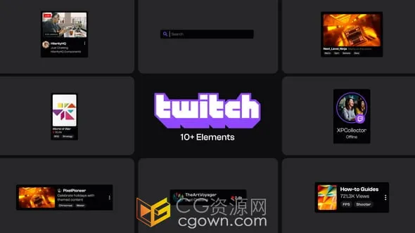 游戏流媒体视频弹出图形元素介绍动画AE模板Twitch Element
