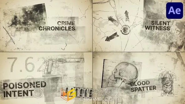 线索证据犯罪场景适合惊悚片侦探纪录片调查演讲老式纸页幻灯片-AE模板