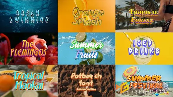 热带夏日文字效果色彩缤纷标题动画-AE模板