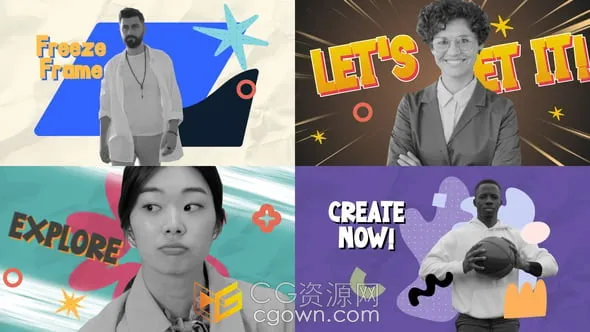 弹出定格画面卡通背景动画人物介绍视频-AE模板