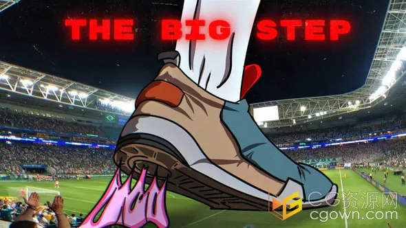 AE模板-漫画风脚穿卡通运动鞋脚踩可拉伸的气泡口香糖运动图形转场