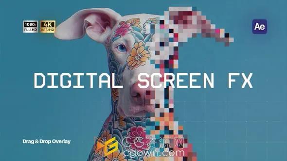 数字屏幕FX仿计算机监视器的像素化RGB畸变和闪烁视觉叠加层-AE模板