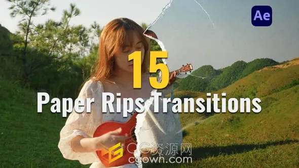 15个逼真的纸张撕裂和折叠效果创意视频转场-AE模板