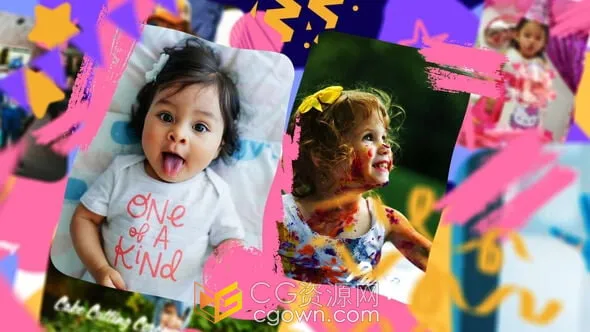 生日聚会庆祝儿童孩子照片幻灯片视频相册-AE模板
