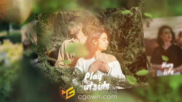 树叶前景大自然风格照片相册幻灯片动画视频-AE模板