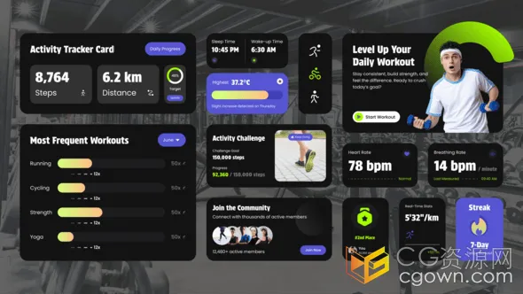 15个场景运动数据跟踪运动UI元素免费下载-AE模板