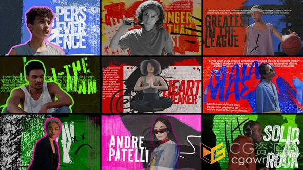 AE模板-鲜艳色彩街道风格动态冻结框效果时尚创意拍摄品牌定格介绍