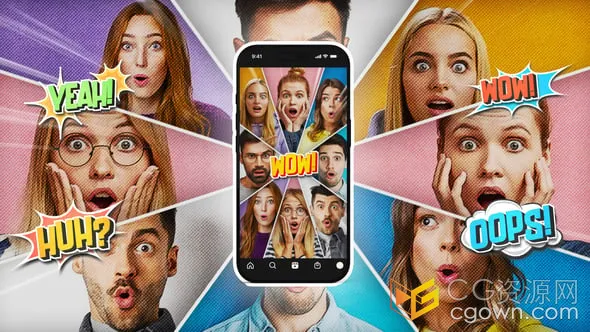 10个独特的漫画风格拆分屏幕场景带有垂直版本-AE模板