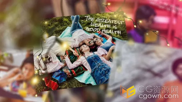 手写标题发光的彩灯幻灯片温暖回忆照片相册-AE模板