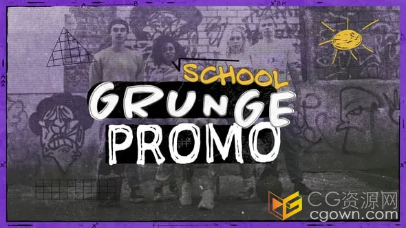 AE模板-复古风格学校标识与grunge元素制作动态海报宣传视频