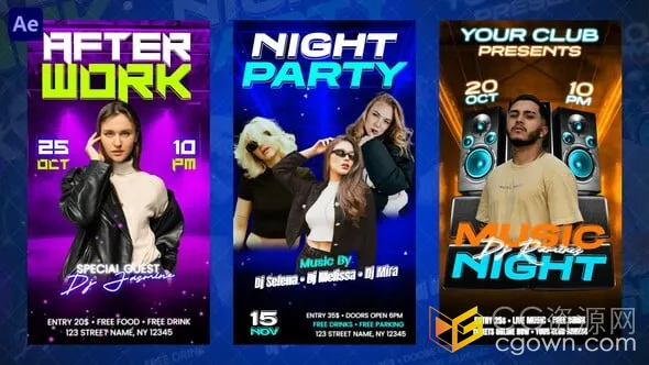 夜总会音乐活动派对宣传竖屏海报-AE短视频模板-CG资源网 夜总会音乐活动派对宣传竖屏海报-AE短视频模板