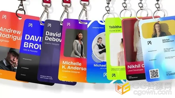 8种工牌设计员工工作证门禁卡身份卡片模型设计效果-AE模板