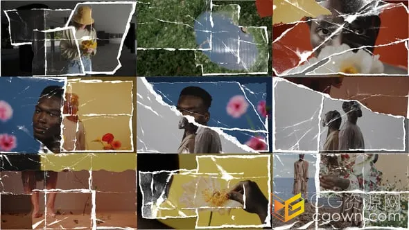 具有撕裂的边缘折叠分层样式拼贴风格包装纸过渡-AE模板