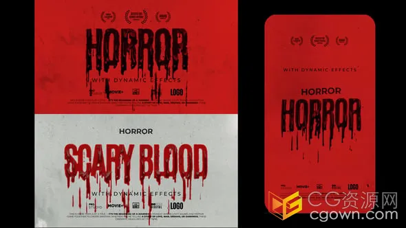 AE模板-鲜血滴落效果血腥恐怖标题动画犯罪惊悚电影预告片文字