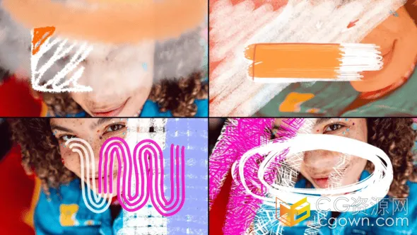 抽象样式彩色复古涂鸦艺术风格动态转场效果-AE模板