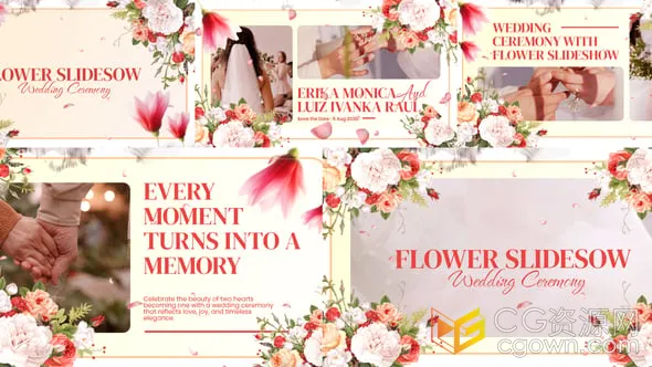 AE模板-艺术水墨晕染动画柔和花瓣幻灯片效果展示婚礼视频相册