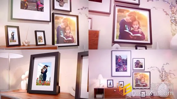 AE模板-溫馨有愛家庭場景床頭柜臺面相框墻面照片框架視頻相冊