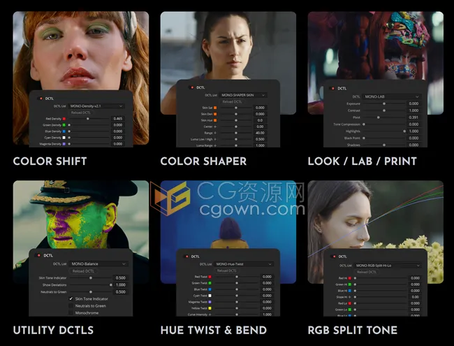 13套达芬奇专业调色插件DCTL节点预设Mononodes Color Shift DCTLS V4/Utility DCTL V2/Hue Twist V2/Grid/RGB Crosstalk/RGB Split/Clamp/Color Palette/Color Shaper